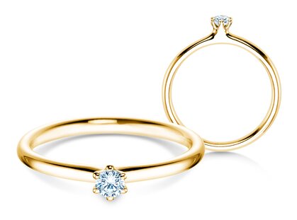 Solitärring Classic 6 in 14K Gelbgold mit Diamant 0,10ct G/SI