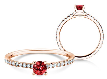 Farbsteinring Bright in 14K Roségold mit Rubin 0,20ct und Diamanten 0,27ct